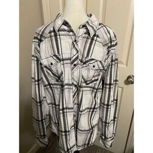 BKE Men's XL Plaid Athletic‎ Snap Front Shirt Casual Long Sleeve Cotton Blend